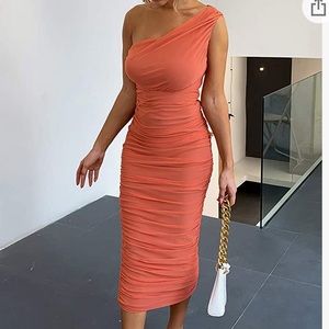 Fitted Ruched Midi Dress